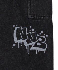 WEGO 【ウエスト紐で調整】イージーペインターグラフィックデニムパンツ