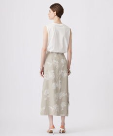 ICB L 【洗える】リネンオックスフラワープリント スカート