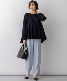 23区 【先行予約】ドビーストライプ クルーネック フレアブラウス