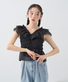 earth music&ecology ダブルフリルノースリブラウス