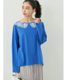 earth music&ecology レースプリントボーダープルオーバー