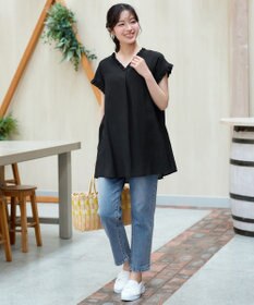 Tiaclasse 麻調フリル衿フレンチチュニック