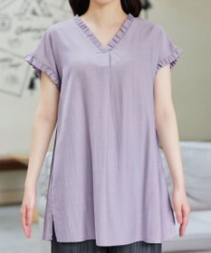 Tiaclasse 麻調フリル衿フレンチチュニック