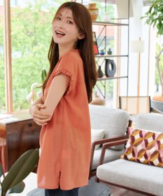 Tiaclasse 麻調フリル衿フレンチチュニック