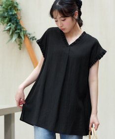 Tiaclasse 麻調フリル衿フレンチチュニック