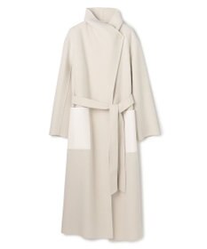 BEIGE， LEMOORE / ウールリバーフェイクレザーポケット付きコート