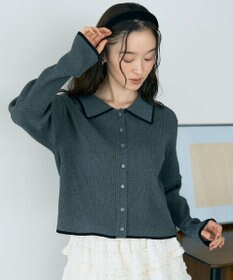 earth music&ecology バイカラートリムニットカーディガン