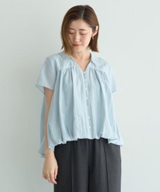 YECCA VECCA 刺繍カラーバルーンヘムブラウス