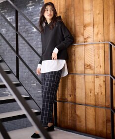 ANY 【洗濯機可/ストレッチ/ウエストゴム/裏起毛】マルチファンクションストレッチチェックテーパードパンツ