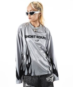 WEGO 【ユニセックス着用ITEM】ファイヤーパターンゲームロゴT（長袖）