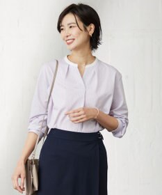 J.PRESS LADIES L ピンストライプジャージー バンドカラー スキッパー カットソー