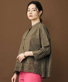 自由区 L エンブロイダリーブロードバンドカラー ブラウス