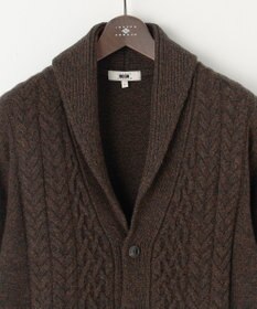 JOSEPH ABBOUD 【イタリア糸使用/軽く暖かい】 ラムウールケーブル柄ショールカラーカーデ