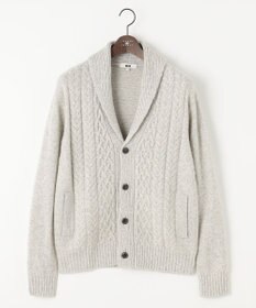 JOSEPH ABBOUD 【イタリア糸使用/軽く暖かい】 ラムウールケーブル柄ショールカラーカーデ