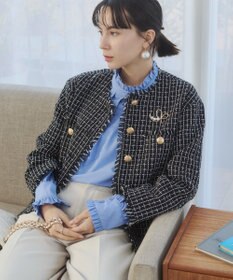 WEGO 【ANGIE VINTAGE/オケージョン対応 / セレモニー対応】ノーカラー ツイードジャケット