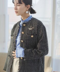 WEGO 【ANGIE VINTAGE/オケージョン対応 / セレモニー対応】ノーカラー ツイードジャケット