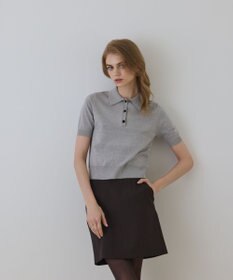 GRACE CONTINENTAL バイカラーポロニットトップ