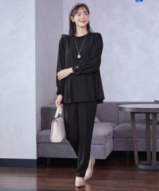 Tiaclasse 【ブラウス&パンツ2点セット】サイドプリーツブラウス×テーパードパンツ セットアップ