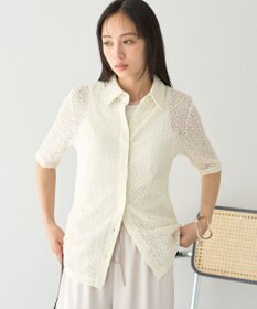 earth music&ecology ストレッチレース襟付シャツ
