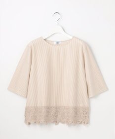 J.PRESS LADIES L 【一枚で着映え】ストライプレース クルーネック カットソー