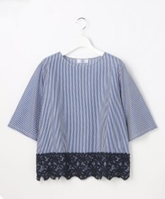 J.PRESS LADIES L 【一枚で着映え】ストライプレース クルーネック カットソー