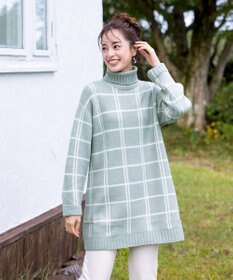 Tiaclasse 【洗える】チェックジャガードニットチュニック