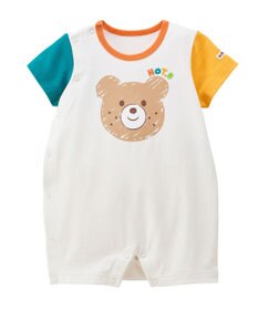 MIKI HOUSE HOT BISCUITS 【70-80cm】カラフルビーンズ フェイスプリント ショートオール