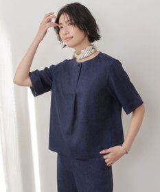 J.PRESS LADIES リネンバイオシャンブレー ブラウス ネイビー系