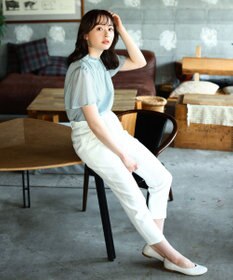 Tiaclasse 【洗える】大人上品なシフォンジャガードフリルカラーブラウス