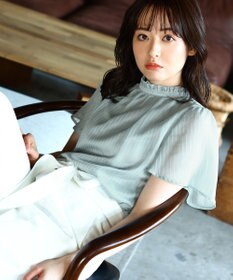 Tiaclasse 【洗える】大人上品なシフォンジャガードフリルカラーブラウス