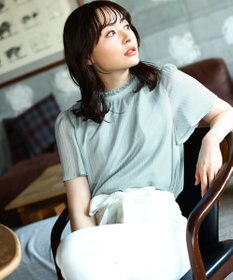 Tiaclasse 【洗える】大人上品なシフォンジャガードフリルカラーブラウス