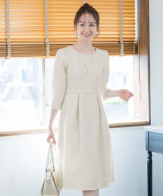 Tiaclasse 絶妙なMIXカラーのツイード素材で存在感溢れるタックワンピース