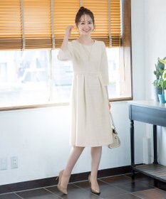 Tiaclasse 絶妙なMIXカラーのツイード素材で存在感溢れるタックワンピース