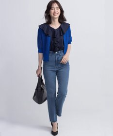 組曲 L 【前後着用可】メッシュ5分袖ニット カーディガン