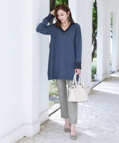 Tiaclasse 【洗える】Vネックリブニットチュニック