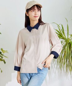 Tiaclasse 【洗える】配色パフスリーブシャツブラウス