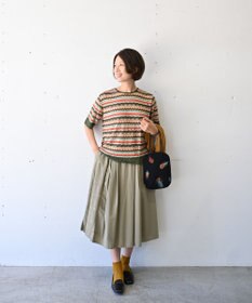 muuc 〈オーガニックコットン〉〈通年着られる〉フラワーノット刺繍 ウエスト後ろゴムあり 裏地あり ギャザースカート