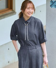 23区 L デニムライクキュプラミックス ブザムデザイン ブラウス ネイビー系