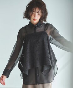 23区 ラッセルオーナメントレース キャミソール ブラウス ブラック系