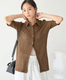 earth music&ecology ストレッチレース襟付シャツ