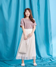 Tiaclasse 【洗える】チェック柄チュールレーススカート