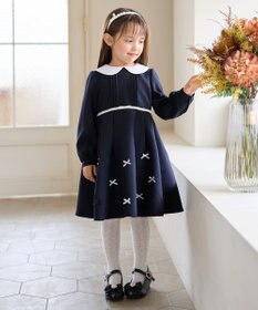 ANY KIDS 襟付き リボン 長袖ワンピース