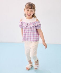 ANY KIDS チェック オフショルダー ブラウス