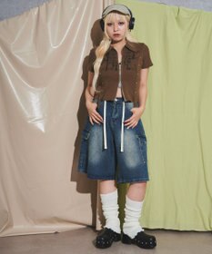 WEGO WジップスタッズクロップドSSトップス