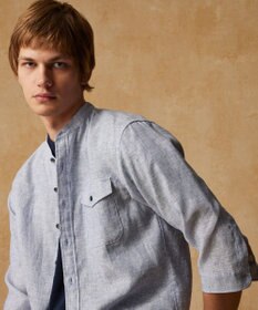 JOSEPH ABBOUD 【麻100％・軽い・涼しい】 モイスチャーリネンバンドカラーシャツ