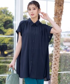 Tiaclasse L 【洗える】フレンチスリーブシャツチュニックブラウス