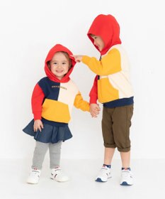 MIKI HOUSE HOT BISCUITS 【80-120cm】 マルチカラー配色切り替え ロゴパーカー