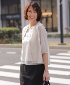 J.PRESS LADIES 【冷房対策に】シアードライトリコット クルーネック カーディガン グレージュ系