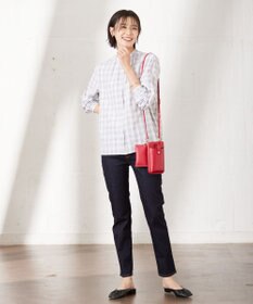 J.PRESS LADIES 【洗える】 セルロースチェック バンドカラー ブラウス