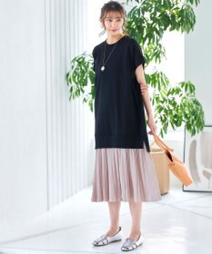 Tiaclasse 【洗える】裏毛プリーツコンビワンピース